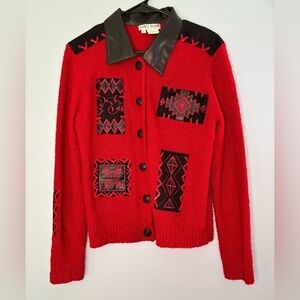 VTG Nancy Bolen City Girl Cardigan Jacket Wool Blend Size Small Aztec Western